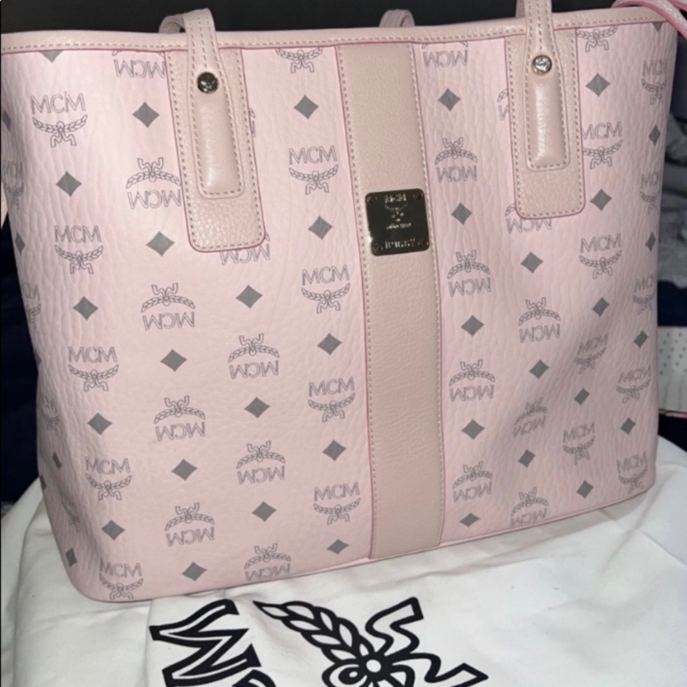 Pink MCM monogram tote bag with pouchette inside